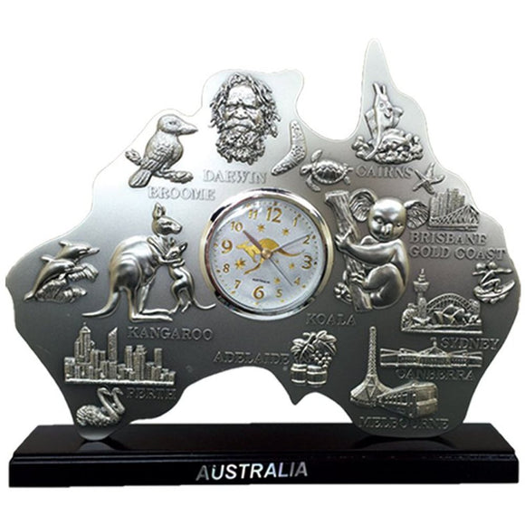 Pewter Australia Map Clock