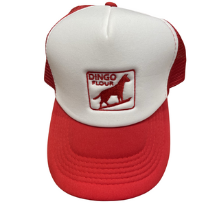 Dingo Flour Cap Trucker White with Red Peak